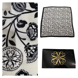 Vintage Avon Black & White Silky Vegan Floral Scarf